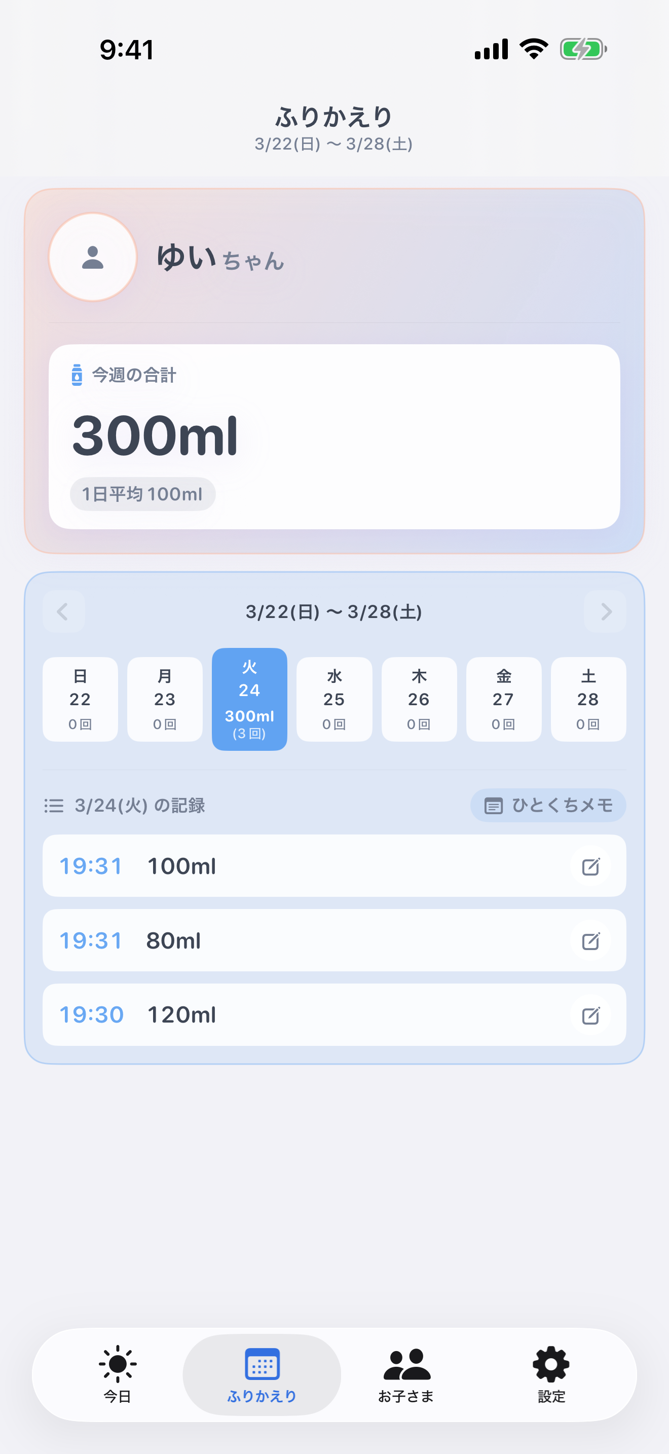 ふりかえり画面